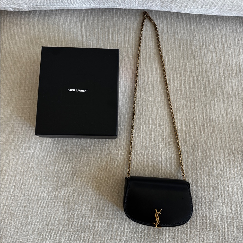 Saint Laurent Black Crossbody with Gold Chain